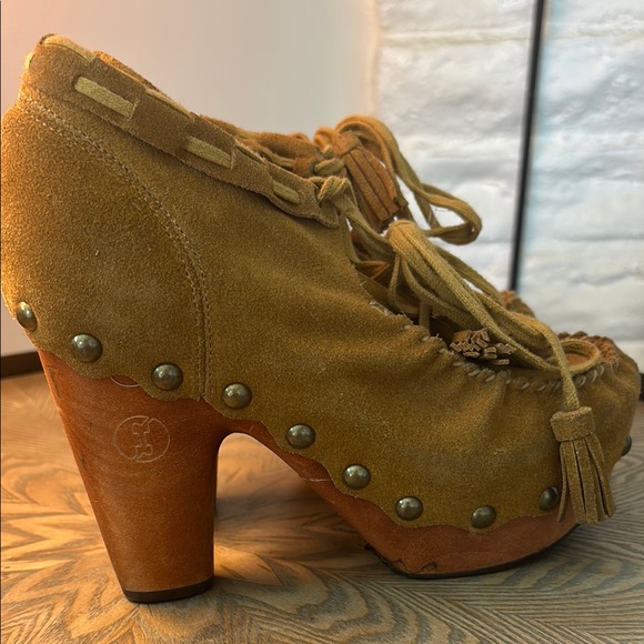Flogg Tan Suede Platform Booties - Picture 2 of 3